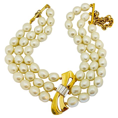 vintage givenchy pearl gold link necklace|Givenchy Pearl Necklace .